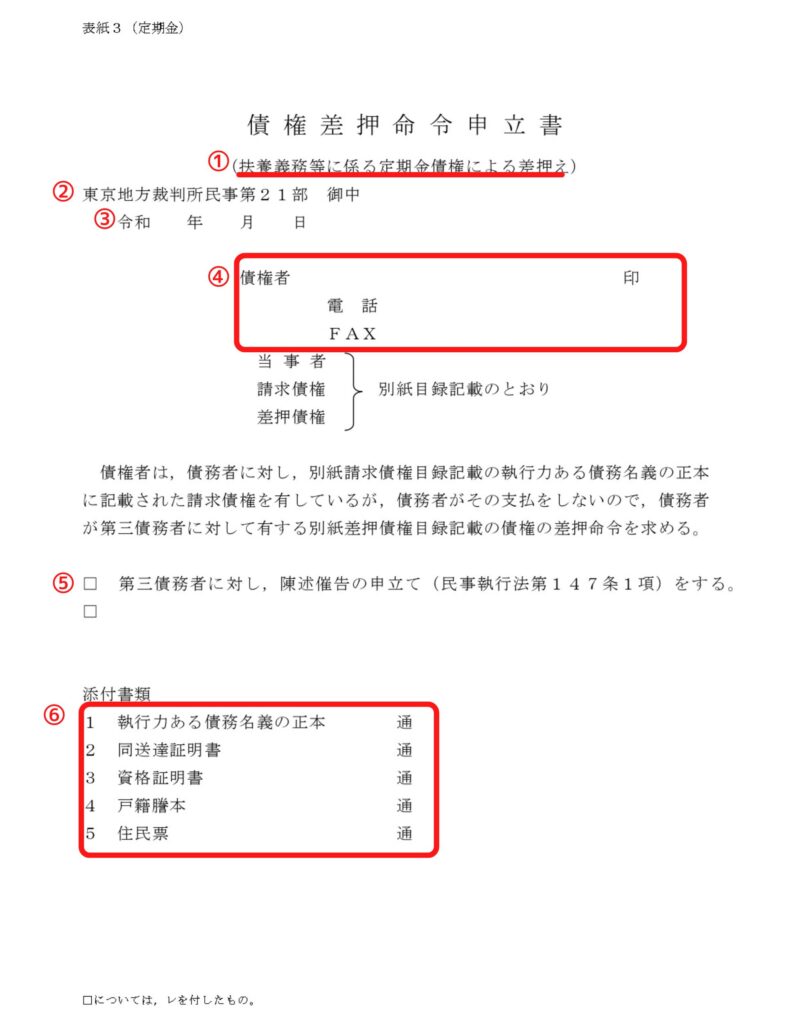 債権差押命令申立書
