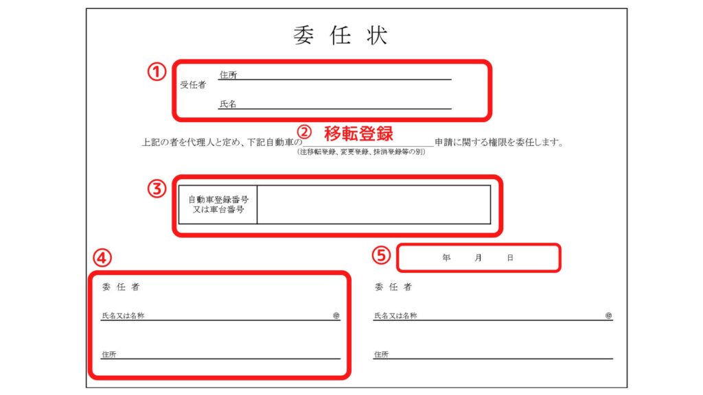 委任状(車の名義変更用)