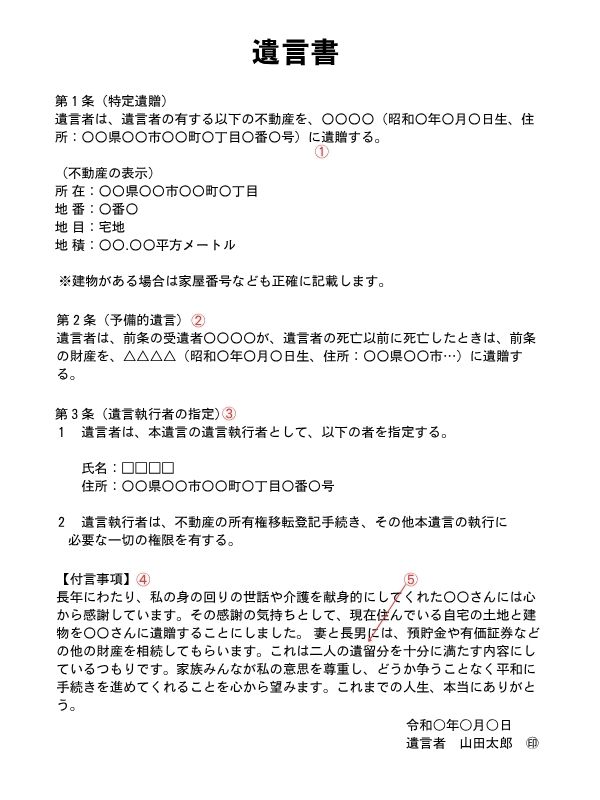 特定遺贈の遺言書の書き方の解説
