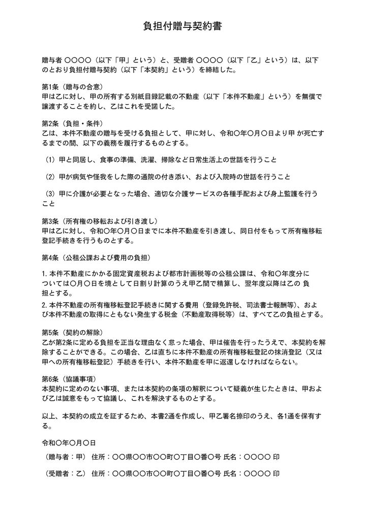 負担付贈与契約書の書き方について解説